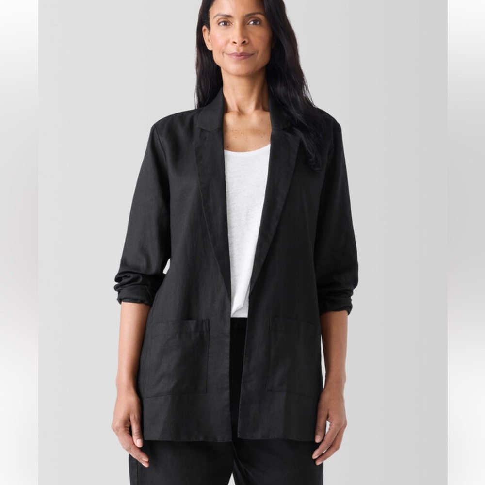 Eileen Fisher Organic Linen Long Blazer Black XL